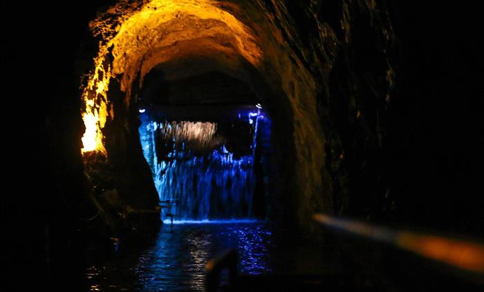 A magical underground waterfall in King Arthur's Labyrinth